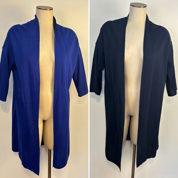 NWT Chicos Open Front Reversible Duster Cardigan Blue Half Sleeve 2 Large READ - Picture 1 of 8